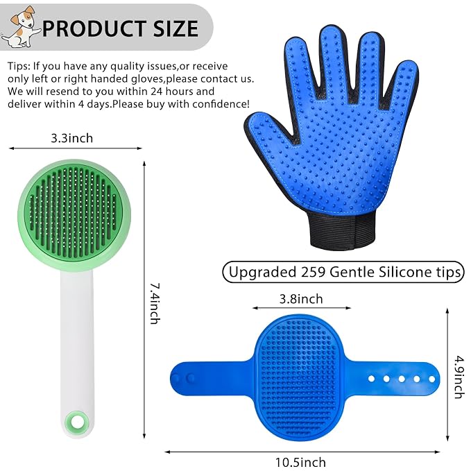 Cat Grooming Glove Brush, Self-Cleaning Slicker Pet Brush | Self-Cleaning Dog Bath Brush for Shedding and Grooming, Removes Loose Hair and Tangles for Short and Long Haired Pets, Green