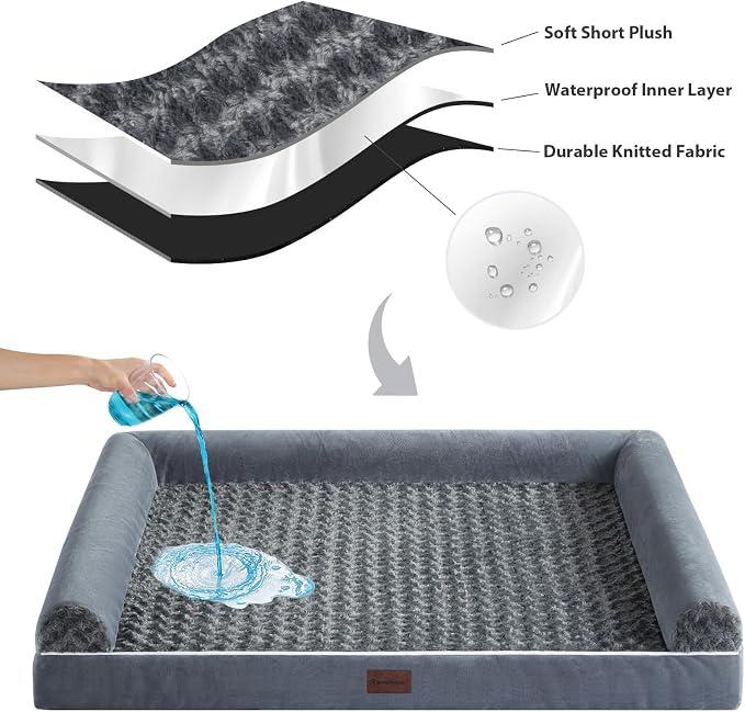 BFPETHOME Orthopedic Washable XXL Dog Bed for Senior Dog Cozy Sleep | Extra Large Waterproof Big Soft Pet Couch Bed for Dogs Relax with Removable Cover Supportive Foam Dark Grey 48x35 Inch