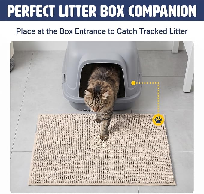 Muddy Mat® | XL Cat Litter Mat 48"x72", Litter Trapping Mat, Super Absorbent Scatter Control, Soft on Paws, Slip Resistant Washable Litter Mat, Traps Litter, Protects Floors, Beige