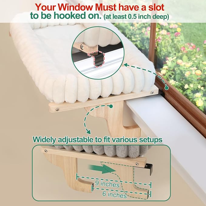 Zakkart SnugCloud Cat Window Perch with 4-Sided Bolster - Orthopedic Cat Hammock for Window Sill - Solid Hardwood & Metal Frame - Window Seat for Pets (Dark Stained Wood w/Brown Bed, Large)