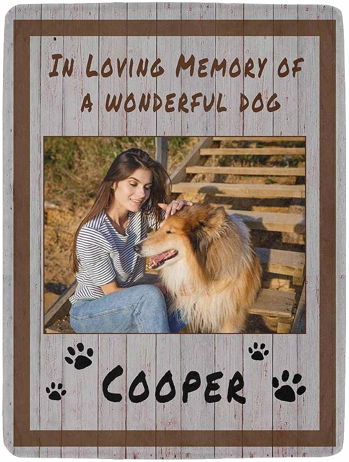 Artsadd Custom Memorial Blanket with Photos and Name-in Loving Memory Gifts Personalized for Loved Ones Lost-Remembrance Blankets for Dogs Cats Pets Lover-Brown