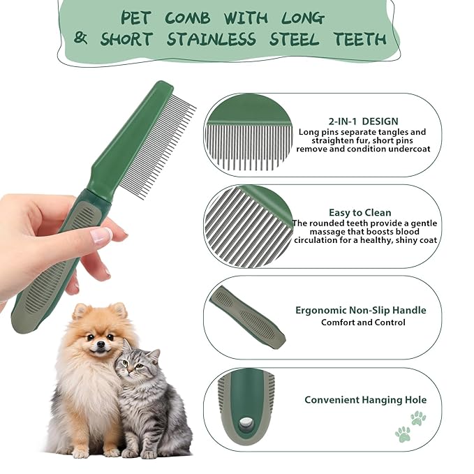 2PCS Pet Grooming and Deshedding Tools | 2-In-1 Double-Sided Cat Brush for Shedding and Bathing, Dogs & Cats Shedding Comb for Long and Short Haired Dogs Cats