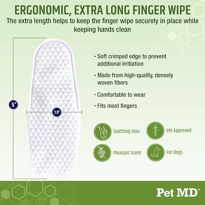 Pet MD Dog Ear Cleaning Wipes - with Eucalyptus & Aloe Vera for Dogs - 50ct | Extra-Coverage and Large Design - Alcohol-Free Pet Ear Cleaning Finger Wipes to Remove Dirt, Debris, and Wax