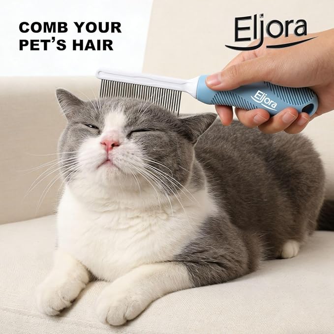 Pet Grooming & Dematting Comb – Stainless Steel Teeth, Non-Slip Grip, Removes Mats & Tangles, Gentle Deshedding Tool for Long & Short Hair Dogs & Cats