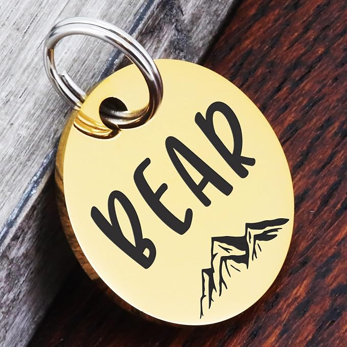 Ultra Joys Personalized Dog Tags for Pets - Durable Stainless Steel Customizable Dog Cat ID Tags - Dog Tags for Safety Optional Engraved on Both Sides -Round Shape Dog Tag Small Size, Gold