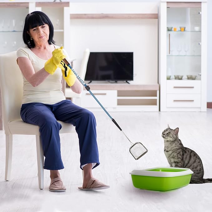 Sand Dipper Metal Cat Litter Scoop – Long Handle Cat Poop Scooper for Litter Box (41”), Heavy-Duty Stainless Steel Kitty Litter Scoop (Mid-Adjustable)