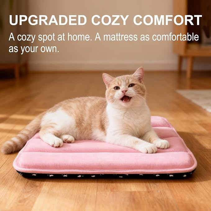 pobopobo Dog Crate Pad, Ultra Soft & Anti-Slip Kennel Mat, Secure Fit for Metal Crates & Dog Cages, Washable Cozy Bed for Extra Small Dogs & Cats (Pink, XS(18"*12"*1.5"))