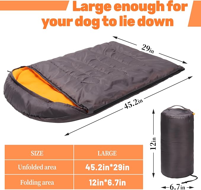 Lifeunion Dog Sleeping Bag with Storage Bag Waterproof Warm Packable Dog Bed for Travel Camping Hiking Backpacking (Grey+Orange)