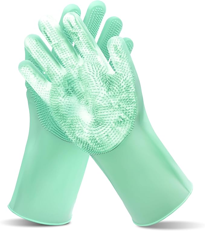 Pet Grooming Gloves—Dog Washing Gloves with High-Density Teeth | Dog Bath Scrubber with Enhanced Five Finger Design, Silicone Gloves for Dogs and Cats Bathing, Massage (Green)