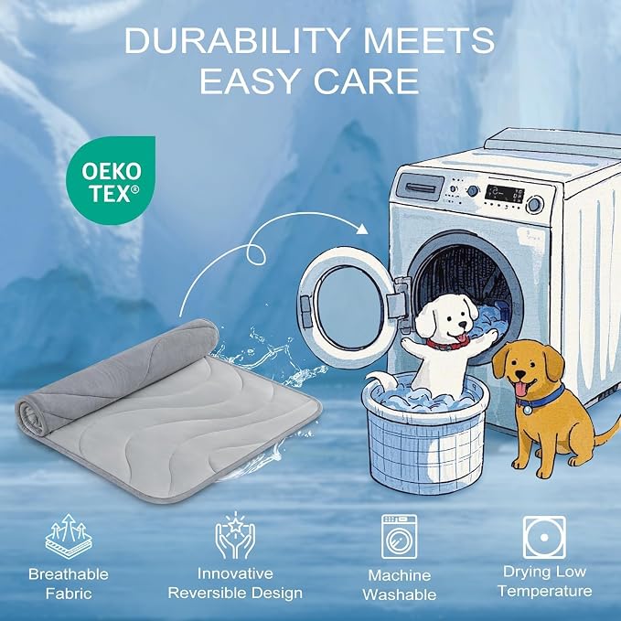 Cozyide Dog Cooling Mat, Q-Max>0.45 Thin Breathable Cooling Mat for Small Dogs, Washable Reversible Dog Pad for Four Seasons, 28" L x 22" W, Light Grey
