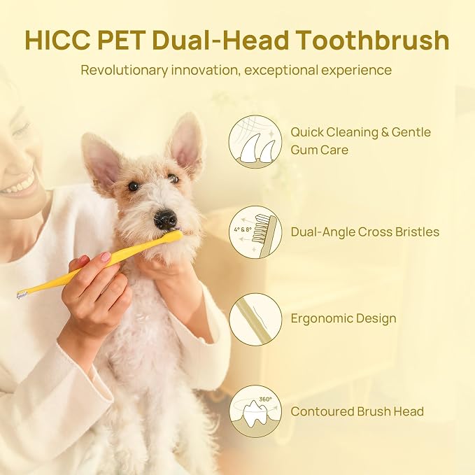 HICC PET Toothbrush for Dogs & Large Cats, Ergonomic Pet Toothbrush for Easy Teeth Cleaning,Gentle on Gums, Cat & Dog Oral Care – Toothpaste Not Included