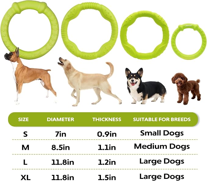 LaRoo Dog Toys for Medium/Large Dogs, Floatable Dog Flying Discs 3 Sizes Pool Toy, Interactive and Tug of War Ring Toy, Funny Fetch Teething Toys (Green, 11.8“)
