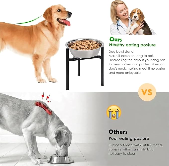 Adjustable Width Dog Bowl Holder - Single Bowl Feeder for Medium to Large Breed Dogs, fits Bowls from 8-11 inches, Sturdy Metal Construction, Ergonomic Design (Bowl not Included) (1-Pack)