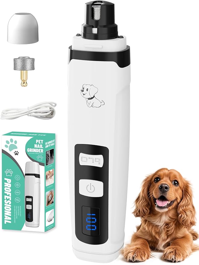 Quiet Dog Nail Grinder, 2-Speed with Light | Quiet <45dB, Dual LED Lights, 6H Battery, 3 Ports + 2 Speeds, For Dogs & Cats, USB Rechargeable, Gift for Pet Lovers