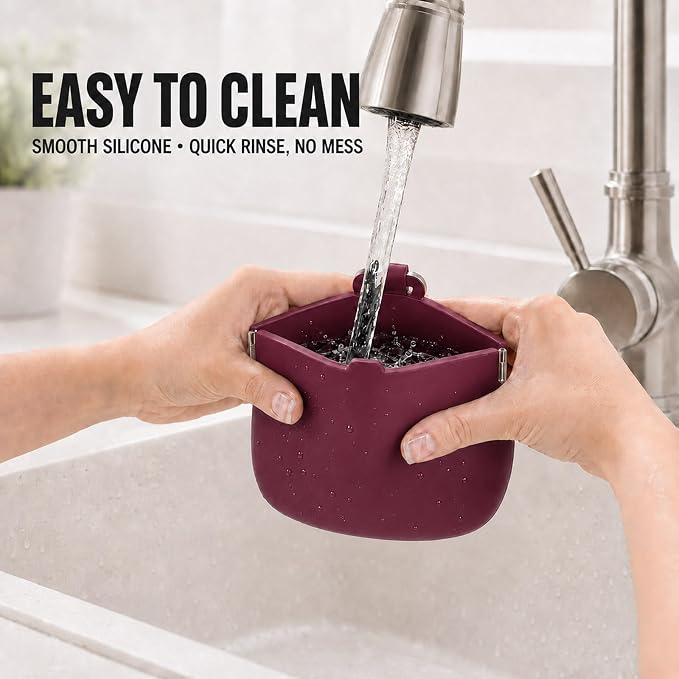 1 Cup Silicone Dog Treat Pouch, Dog Training Treat Bag, Burgundy | One-Hand Use, Auto-Closes, No Spills When Inverted, Carabiner Keeps Pouch Secure, Easy to Clean, Holds Dry or Wet Dog Food