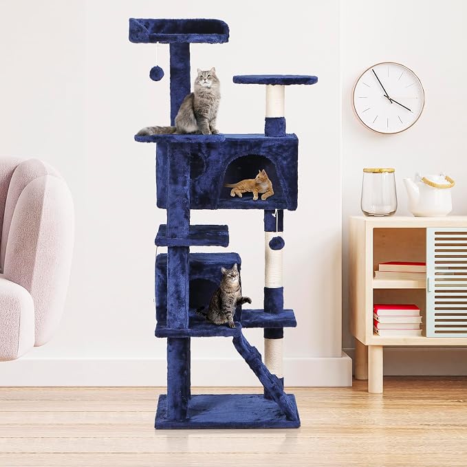 54 in Cat Tree Tower for Indoor Cats Multi-Level Cat Condo Cat Bed Furniture with Scratching Post Kittens Activity Center
