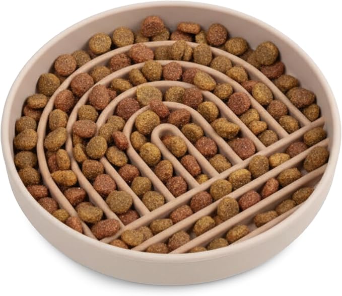Should We Go? Slow Feeder Dog Bowls - Small Size Silicone Slow Eating Dog Bowl for Puppies & Dogs with Suction Cup -Dishwasher-Safe, Lick Mat Design, Reduces Gulping, for All Breeds, 6”x1.25”- Tan