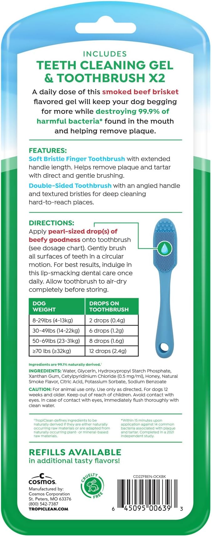 TropiClean Fresh Breath Oral Care Kit - Soft Bristle Finger Toothbrush - Dog Tooth Brushing Kit - Beef Brisket Flavor Dog Toothpaste