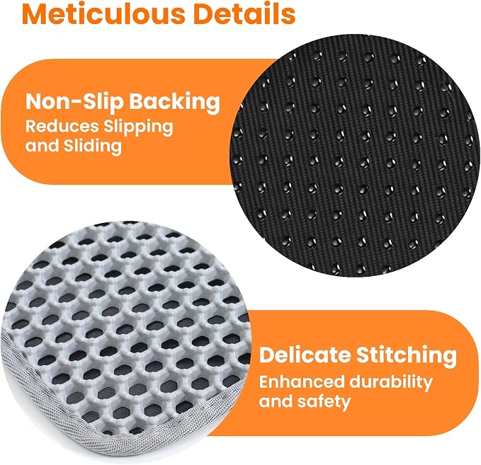 Extra Large Cat Litter Mat, Double Layer Honeycomb Design, Gray | 30x22”, Reduces Litter Tracking, Easy to Clean, Waterproof, Non-Slip, Soft on Paws, Scratch Resistant, Gray, XL