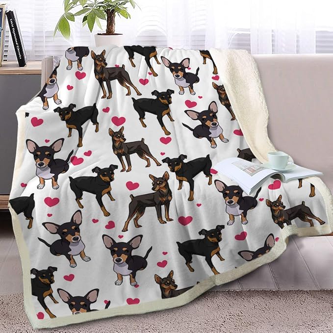 BlessLiving Red Hearts Dog Cat Print Plush Blanket Cute Puppy for Kids Adults 3D Animal Print Plush Blanket Gift for Pet Lovers (Miniature Pinscher,Throw, 50 x 60 Inches)