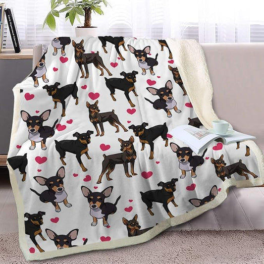 BlessLiving Red Hearts Dog Cat Print Plush Blanket Cute Puppy for Kids Adults 3D Animal Print Plush Blanket Gift for Pet Lovers (Miniature Pinscher,Twin, 60 x 80 Inches)