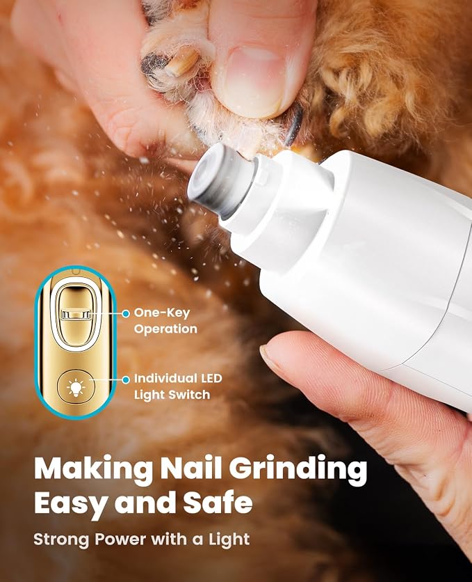 oneisall Quiet 4-in-1 Dog Grooming Kit with LED Light | Storage Bag, Clippers & Nail Grinder, Cordless, 3.7 hrs Runtime, LED Display, Safe for Paw, Nail, Face, Ears, Legs, Body