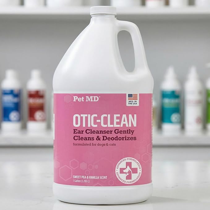 Pet MD Otic-Clean Ear Solution for Dogs & Cats - Pet Ear Cleaner - 1gal | Cleans and Reduces Wax Buildup to Help with Itch and Odor - Deodorizing Dog & Cat Ear Cleaner Solution