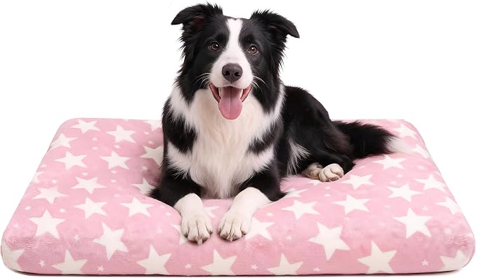 Orthopedic Dog Bed for Large Dogs, Washable Dog Mat with Removable Zippered Cover, Non-Slip Bottom, Comfort Crate Bed (Big&Little Stars Pink, M(30"*20"*3.1"))