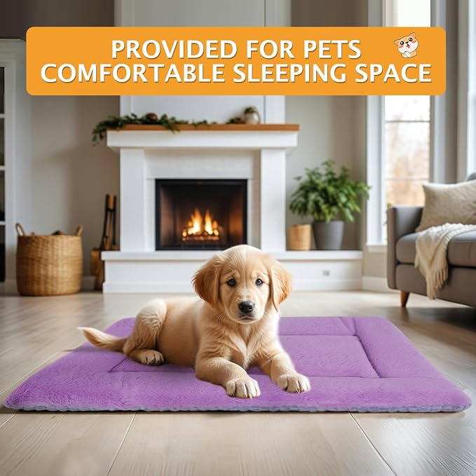 Reversible Dog Bed Mat with Plush and Corn Velvet,Soft Warm Pet Cushion, Dual Purpose Washable Sleeping Mattress Bed for Small Medium Large Dog and Cat XB004 (30"x20", Purple)