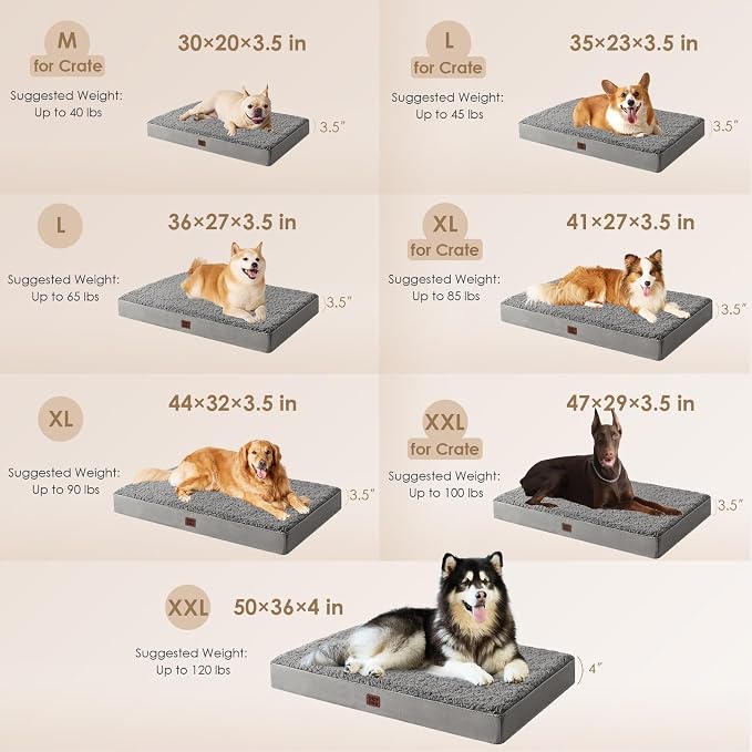 EHEYCIGA Orthopedic Dog Bed Extra Large with Removable Washable Cover, 50IN | Egg Crate Foam Support, Durable Oxford fabric, Non-Slip Bottom, Machine Washable, Soft Waterproof Plush Pet Bed Mat For Crate