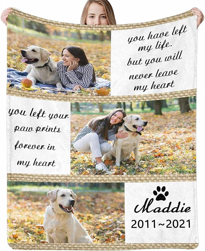 Custom Photo Blanket Best Memorial for Your Pets - Personalized Cozy Fleece Throws Blanket with Picture Upload for Dogs Cats Family Friends