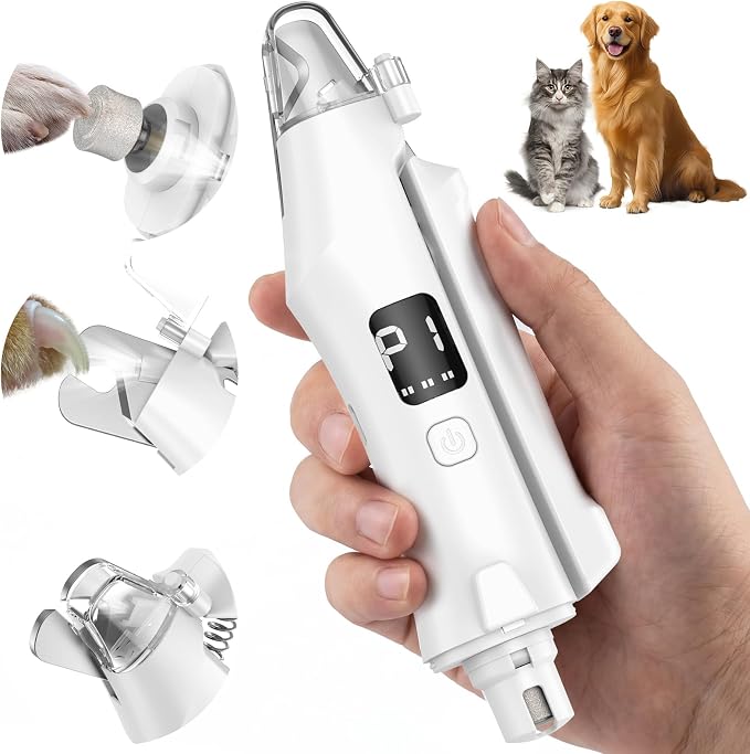 2-in-1 Dog Cat Nail Clippers and Grinder with Light: Electric LED Silent Quiet Pet Nail Claw Trimmers USB Rechargeable Safety Lock Small Large Dog