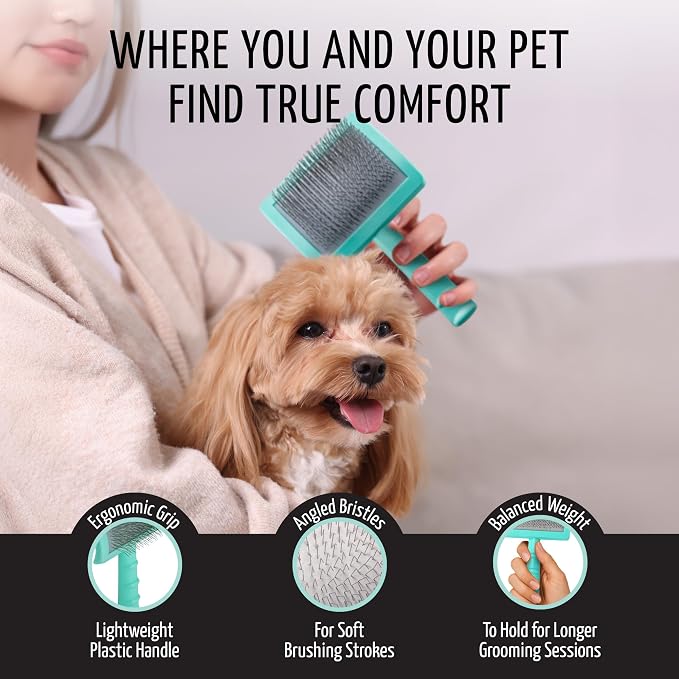 Tauro Pro Line Deshedding Slicker Brush for Dogs & Cats, Hard Pins for Undercoat Removal & Dematting, Grooming Tool for Long & Dense, Ideal for Pomeranians & Collies, Non-Slip, Mint, Large Size (L)