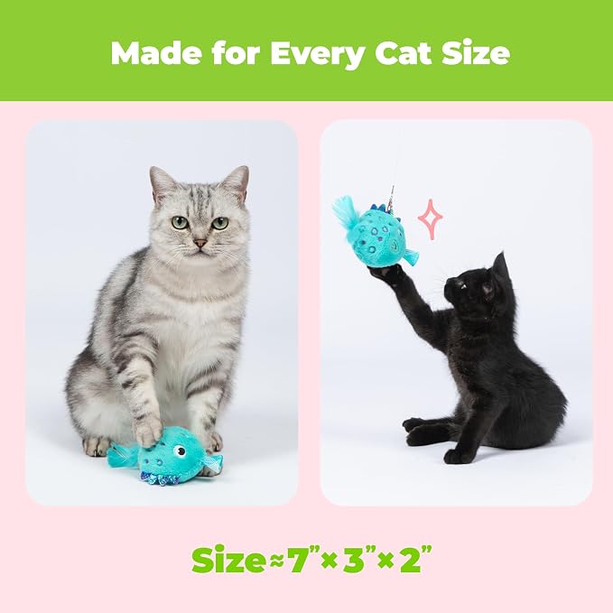 Catify by Best Pet Supplies Interactive Fluffy Fish Set Catnip Cat Toy for Indoor Cats & Kittens, Plush Crinkle Tail, Feather Chew Toys, Durable, Soft, Enrichment Play
