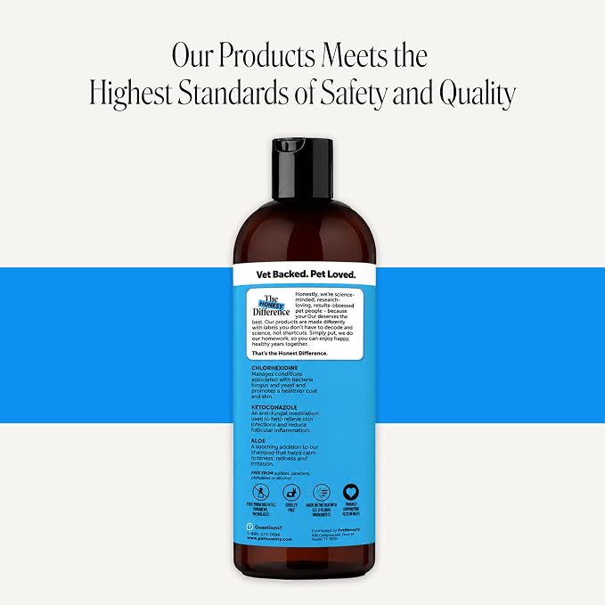 Pet Honesty Chlorhexidine Cat & Dog Seasonal Itch Relief Shampoo, for Allergies, Itching, Skin and Coat Supplement, Helps Shedding, Hot Spots, Deodorizing Dog Shampoo & Grooming Supplies,16oz