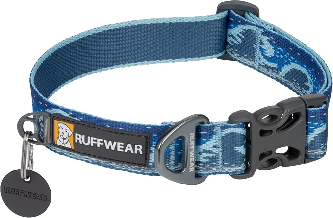 Ruffwear, Crag Dog Collar, Stylish Adventure Collar with Premium Reflective Design, Quick Release Buckle, Lightweight All-Day Comfort, Midnight Wave, 11"-14"