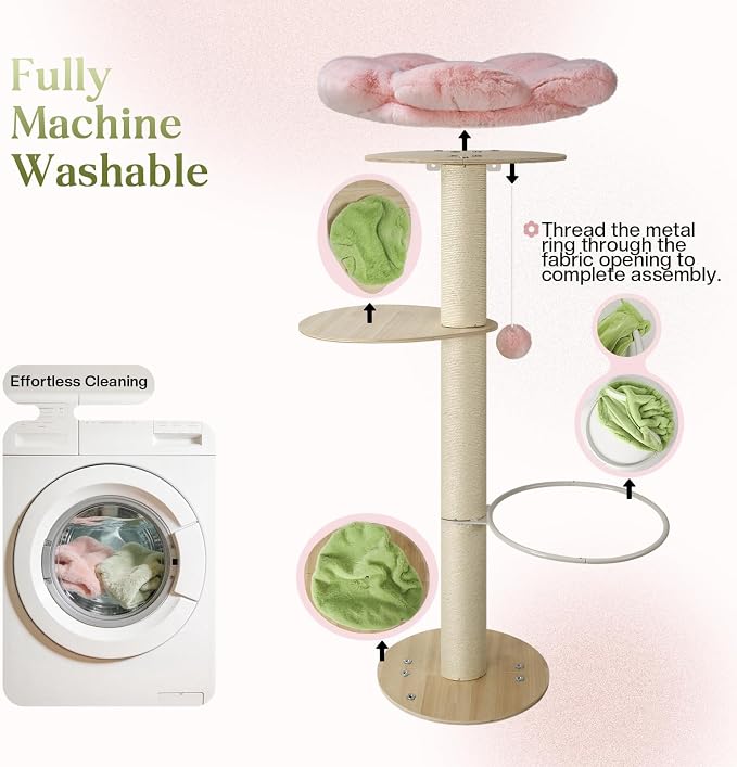 2 Ways Cat Window Perch, Flower Window Perch for Cats Inside with Hammock & Jumping Paltform, Cats Window Bed with Tall Sisal Scratching Post, Cat Hammock for Windows with 2 Strengthened Suction Cups