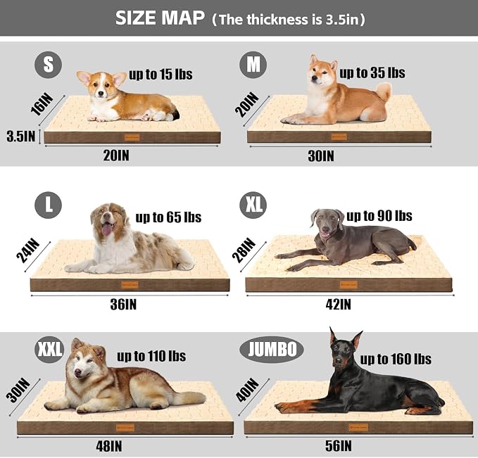 Patas Lague Orthopedic Large Dog Bed Washable Pet Crate Mat 42''X28'' Camel | Egg-Crate Foam Dog Couch For Large Sized Dogs, Waterproof Removable Cover, Soft Pet Bed With Nonskid Bottom