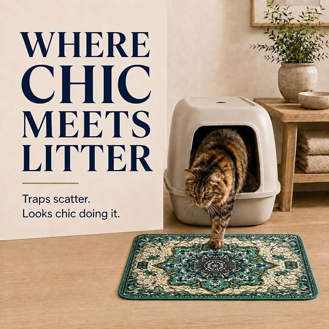 PUPIBOO Cat Litter Mat, Litter Trapping Mat, and Washable Cat Pee Pad | Cat litter box mat and cat food mat, 15x24in, 4-layer, OekoTex-, non-slip, washes up to 500 times