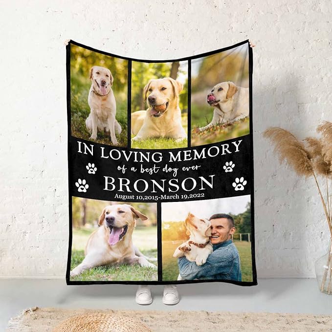 InterestPrint Custom Memorial Fleece Blanket with Dog Cat Photo in Loving Memory of A Best Dog Ever Blanket Personalized Pet Sympathy Remembrance Gift for Kids Family Friends 60X80 Inch
