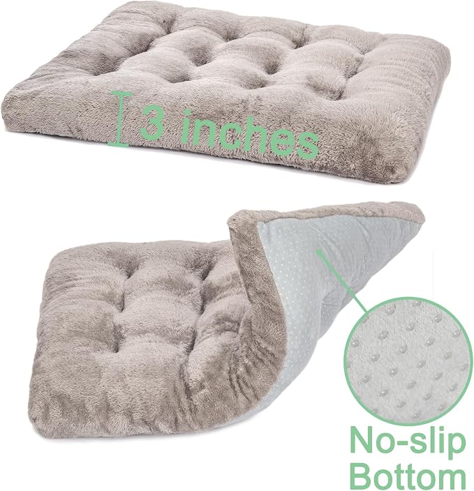 POMIU 2-Pack Dog Bed, Washable Deluxe Plush Crate Beds with Anti-Slip | Machine Washable Kennel Pad Sleeping Mat for Large, Medium and Small Dogs