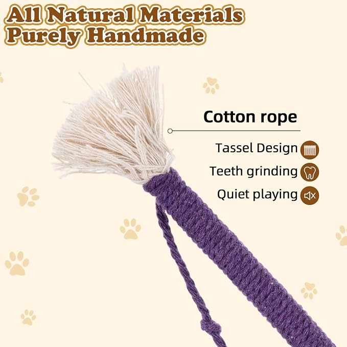 Leitee 19.2" X 6" 100 Pcs Cat Bed Storage Basket Gift Cat Variety Toys Set Cotton Rope Basket, Fish Mice Pet Bell Colorful Crinkle Balls Spring Toy for Kitten Swat Interactive (Retro,White,Khaki)