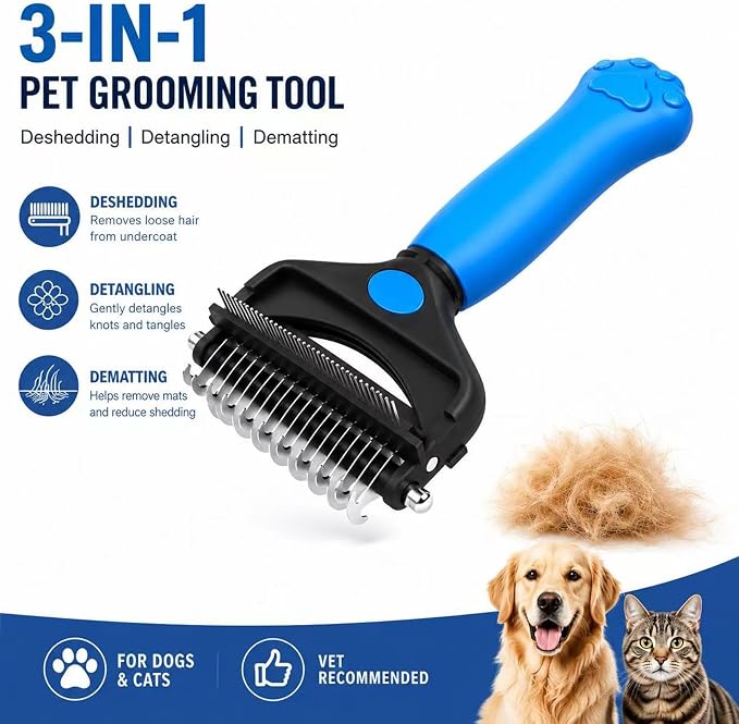 Deshedding Dog Brush，3-in-1 Undercoat Rake for Dogs (Black) | Pet Pro Grooming Tool – Ultimate Dematting Comb & Deshedding Brush for Cats and Dogs, Perfect for Shedding & Detangling