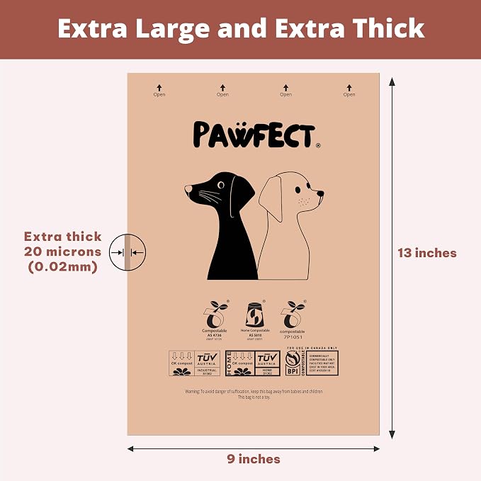 Pawfect Dog Poop Bags Rolls – Biodegradable Poop Bags, Compostable Dog Waste Bags, BPI Certified Pet Waste Bags, Unscented, Large, Puppy Poo, Earth Friendly, Bolsas Para Perros Popo (240 Counts)