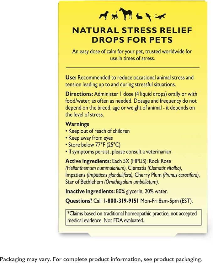 Rescue Remedy Pet Dropper - 10mL - Stress & Tension Support for Dogs & Cats with Bach Natural Flower Essences - Sedative-Free, Homeopathic Liquid Formula - For All Breeds, Ages & Weights