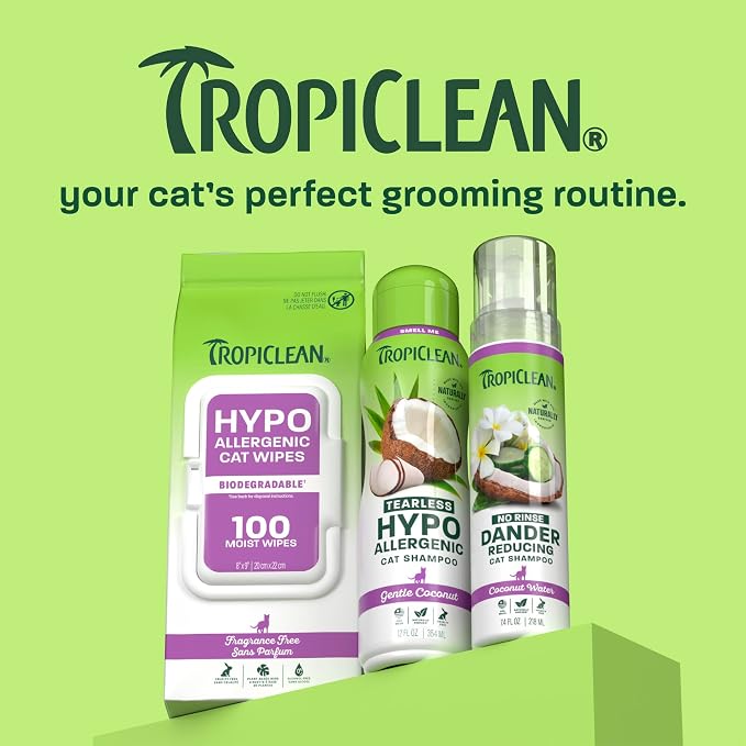 TropiClean No Rinse Waterless Cat Shampoo, Dander Reducing, 7.4oz