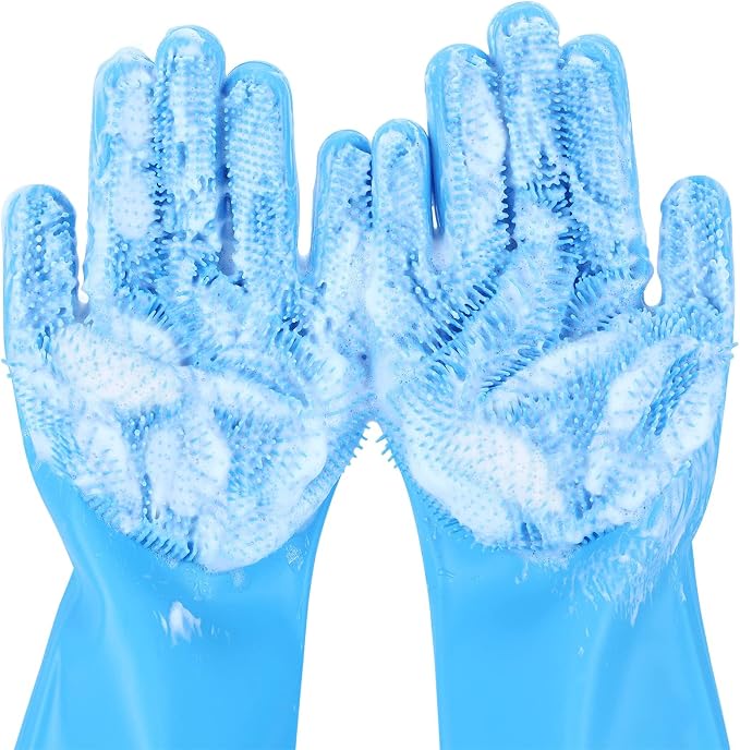 Pecute Silicone Pet Grooming Gloves for Washing Cats Dogs Bath Brush Large | 3,000 soft bristles, Gentle massage & deshedding, Dishwasher safe, For large/thick coats, Home/car cleaning