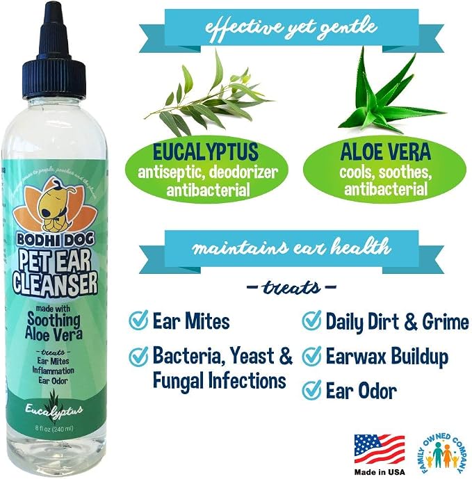 Bodhi Dog Ear Cleaner Solution for Dogs & Cats - Aloe Vera Ear Cleanser, Gentle, Safe for Ear Health - Removes Dirt, Wax & Debris - Prevents Odor & Irritation - Made in USA (8 Fl Oz)