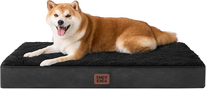 EHEYCIGA Orthopedic Dog Bed Large with Removable Washable Cover, 35IN Black | Egg Crate Foam Support, Durable Oxford fabric, Non-Slip Bottom, Machine Washable, Soft Waterproof Plush Pet Bed Mat For Crate