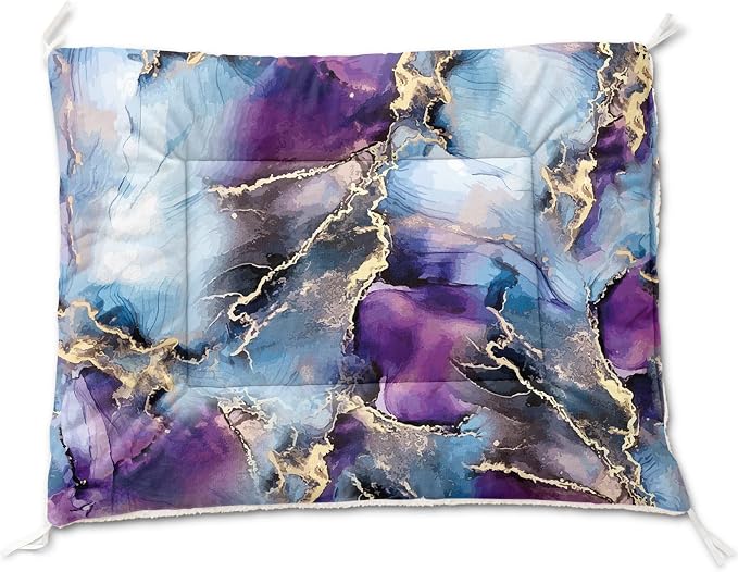 HOSIMA 38L*32W Inch Marble Golden Grain Ink Fluid Print Pet Mat for Under Dog Crate,Blue Fuzzy Washable Pet Crate Pad,Plush Soft Cozy Pad Suitable for Small Dogs Sleeping.